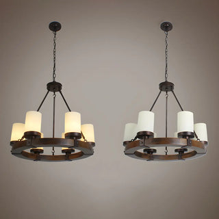 ZOWALA - Wheel Cylinder Wood Living Room Farmhouse Chandelier Image - 10