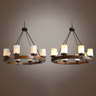 ZOWALA - Wheel Cylinder Wood Living Room Farmhouse Chandelier Image - 11