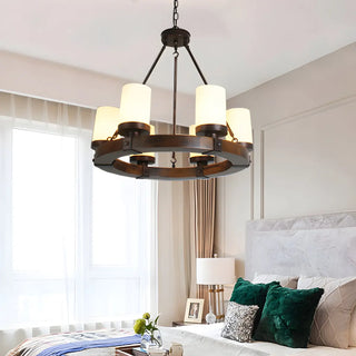 ZOWALA - Wheel Cylinder Wood Living Room Farmhouse Chandelier Image - 13