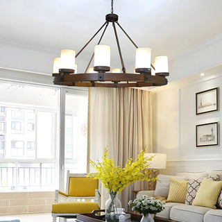 ZOWALA - Wheel Cylinder Wood Living Room Farmhouse Chandelier Image - 14