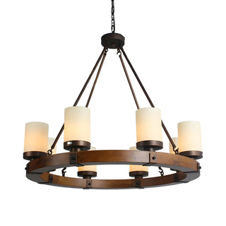 ZOWALA - Wheel Cylinder Wood Living Room Farmhouse Chandelier Image - 15