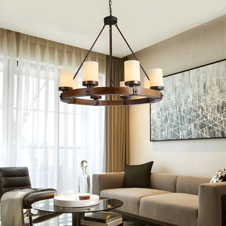 ZOWALA - Wheel Cylinder Wood Living Room Farmhouse Chandelier Image - 2