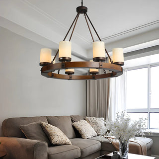 ZOWALA - Wheel Cylinder Wood Living Room Farmhouse Chandelier Image - 3