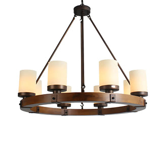 ZOWALA - Wheel Cylinder Wood Living Room Farmhouse Chandelier Image - 4