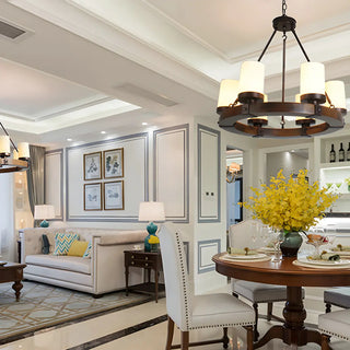 ZOWALA - Wheel Cylinder Wood Living Room Farmhouse Chandelier Image - 7