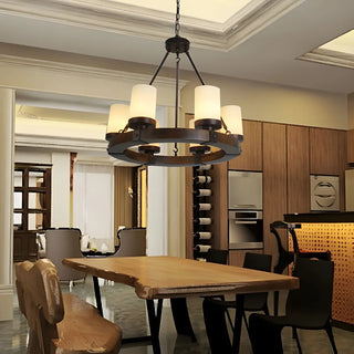 ZOWALA - Wheel Cylinder Wood Living Room Farmhouse Chandelier Image - 8
