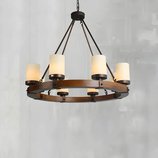 ZOWALA - Wheel Cylinder Wood Living Room Farmhouse Chandelier Image - 9