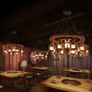 ZOWALA - Brown Wheel Lantern Farmhouse Chandelier Image - 2