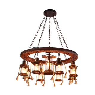 ZOWALA - Brown Wheel Lantern Farmhouse Chandelier Image - 3