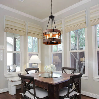 ZOWALA - Brown Wood Caged Farmhouse Chandelier Image - 1