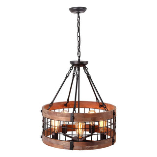 ZOWALA - Brown Wood Caged Farmhouse Chandelier Image - 3