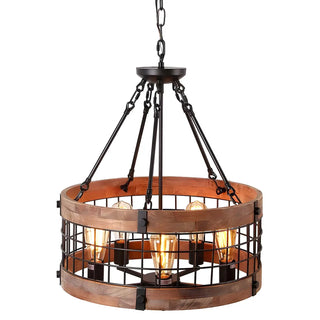 ZOWALA - Brown Wood Caged Farmhouse Chandelier Image - 4