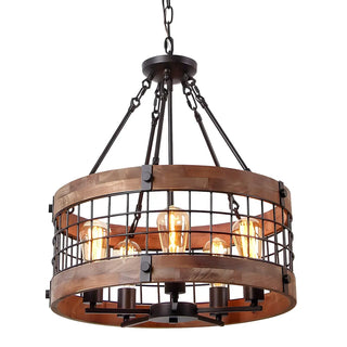 ZOWALA - Brown Wood Caged Farmhouse Chandelier Image - 5