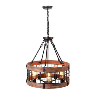 ZOWALA - Brown Wood Caged Farmhouse Chandelier Image - 6
