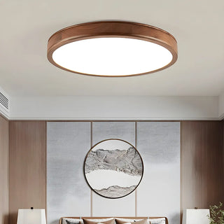 Natural Brown Round Wood LED Flush Mount Ceiling Light Zawala Image - 1