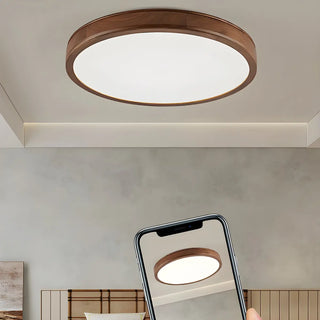 Natural Brown Round Wood LED Flush Mount Ceiling Light Zawala Image - 10