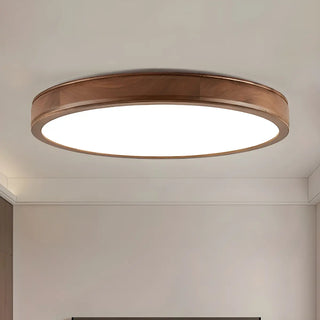 Natural Brown Round Wood LED Flush Mount Ceiling Light Zawala Image - 11