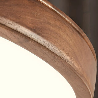 Natural Brown Round Wood LED Flush Mount Ceiling Light Zawala Image - 12