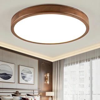 Natural Brown Round Wood LED Flush Mount Ceiling Light Zawala Image - 2