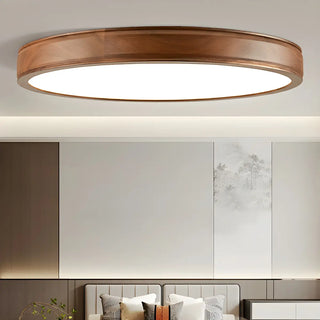Natural Brown Round Wood LED Flush Mount Ceiling Light Zawala Image - 4