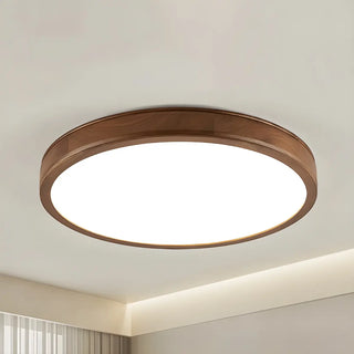 Natural Brown Round Wood LED Flush Mount Ceiling Light Zawala Image - 5