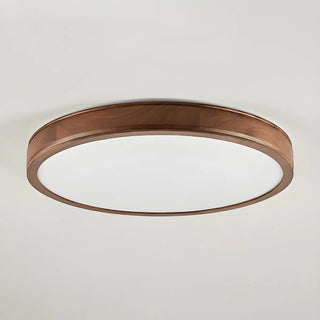 Natural Brown Round Wood LED Flush Mount Ceiling Light Zawala Image - 7
