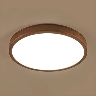 Natural Brown Round Wood LED Flush Mount Ceiling Light Zawala Image - 9