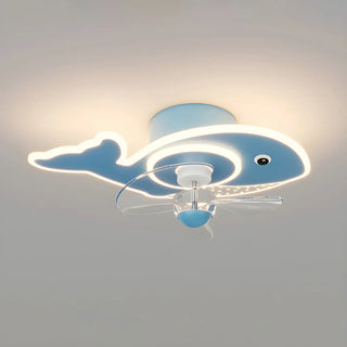 Kids Room Cartoon Whale Ceiling Fan with LED Light Zawala Image - 11