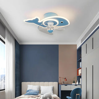 Kids Room Cartoon Whale Ceiling Fan with LED Light Zawala Image - 16