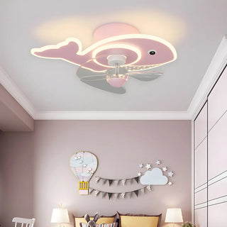 Kids Room Cartoon Whale Ceiling Fan with LED Light Zawala Image - 17