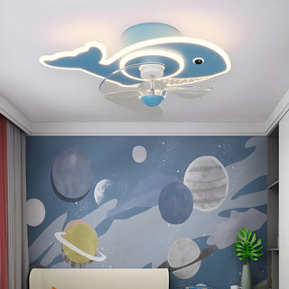 Kids Room Cartoon Whale Ceiling Fan with LED Light Zawala Image - 18
