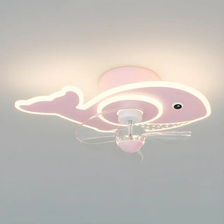 Kids Room Cartoon Whale Ceiling Fan with LED Light Zawala Image - 2