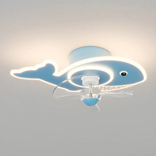Kids Room Cartoon Whale Ceiling Fan with LED Light Zawala Image - 3