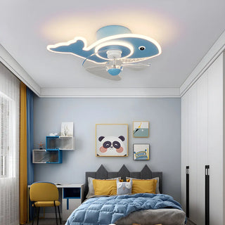Kids Room Cartoon Whale Ceiling Fan with LED Light Zawala Image - 4