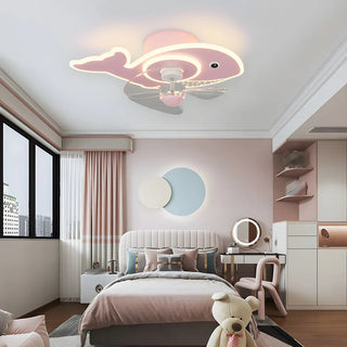 Kids Room Cartoon Whale Ceiling Fan with LED Light Zawala Image - 6