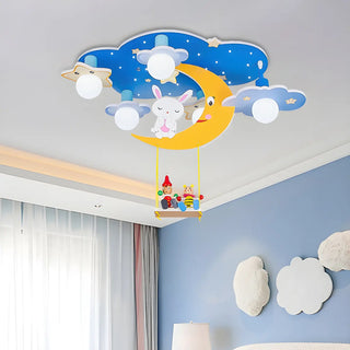 ZOWALA - Pink Starry Cartoon Bunny Wood Semi-Flush Mount Light Image - 2