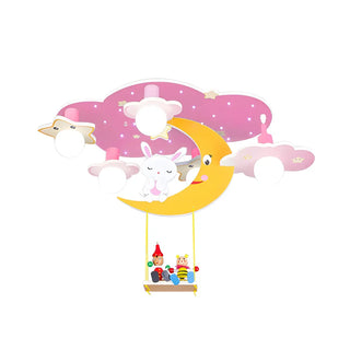 ZOWALA - Pink Starry Cartoon Bunny Wood Semi-Flush Mount Light Image - 5