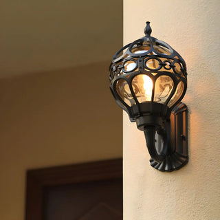 Unique Glass Sphere Cage Metal Black Outdoor Wall Light Image - 1