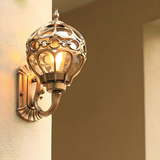 Unique Glass Sphere Cage Metal Black Outdoor Wall Light Image - 3