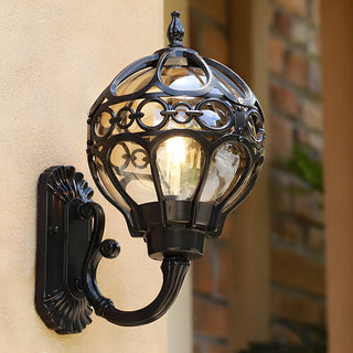 Unique Glass Sphere Cage Metal Black Outdoor Wall Light Image - 4