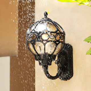 Unique Glass Sphere Cage Metal Black Outdoor Wall Light Image - 5