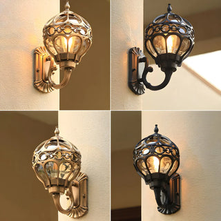 Unique Glass Sphere Cage Metal Black Outdoor Wall Light Image - 6