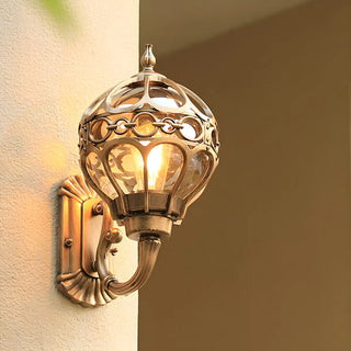 Unique Glass Sphere Cage Metal Black Outdoor Wall Light Image - 7