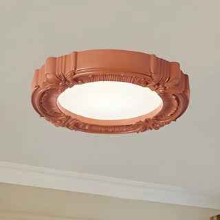Cream Resin Round Carving LED Flush Mount Ceiling Light Zawala Image - 2