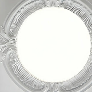 Cream Resin Round Carving LED Flush Mount Ceiling Light Zawala Image - 3