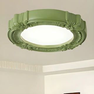 Cream Resin Round Carving LED Flush Mount Ceiling Light Zawala Image - 4