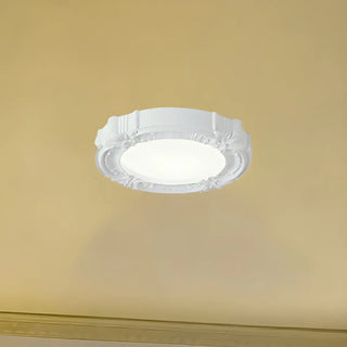 Cream Resin Round Carving LED Flush Mount Ceiling Light Zawala Image - 8