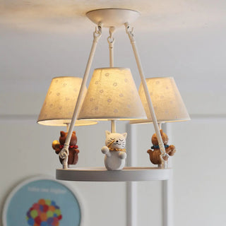 ZOWALA - Cat Fabric Small White Circle 3-Light Kids Room Chandelier Image - 1