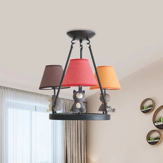 ZOWALA - Cat Fabric Small White Circle 3-Light Kids Room Chandelier Image - 10
