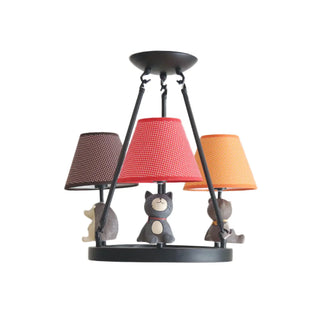 ZOWALA - Cat Fabric Small White Circle 3-Light Kids Room Chandelier Image - 11